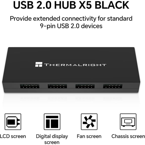 KEFENL-Interal USB 2.0 Hub X5, SATA Powered, Magnetic Mount, 9-Pin USB Expansion for PC Motherboard (Black)