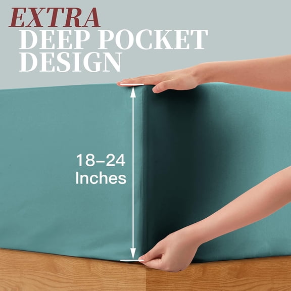 KEFENL-King Extra Deep Pocket Fitted Sheet Only - 1800 Thread Count Hotel Deep Fitted Sheet Up to 24 Inches Mattress, Teal Bottom Sheet 18-24 Inch Microfiber Deep King Mattress Sheets