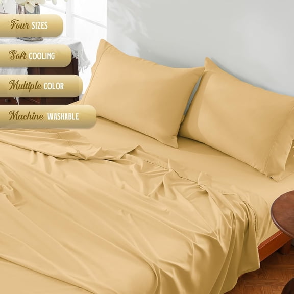 KEFENL-King Sheet Set,4 Pieces Hotel Luxury Breathable Soft Microfiber Bedsheets, Anti Pilling Deep Pockets Easy Care Bed Sheets, Warm Cream