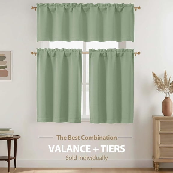 KEFENL-Kitchen Curtains 30 Inch Length - Light Filtering Small Window Curtains Tiers for Kitchen Over Sink, Half Window Treatments Short Curtains for Bathroom, Light Green, 2 Panels, Each 30Wx30L