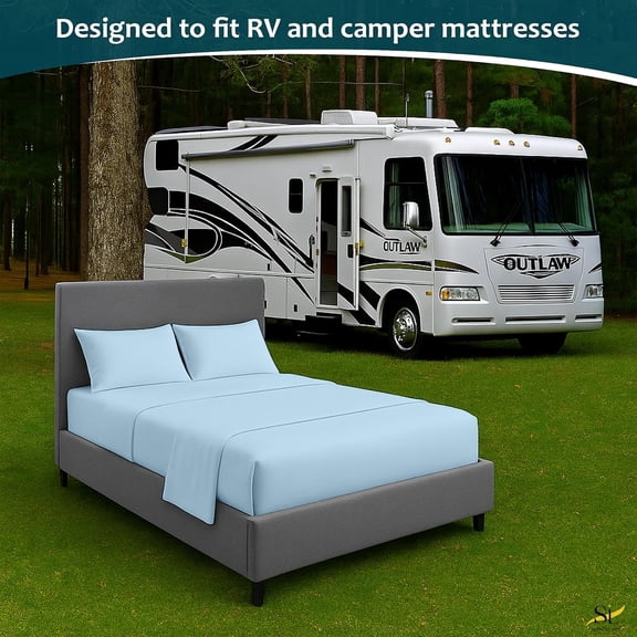 KEFENL-Luxury 4 Piece Microfiber RV Sheet Set, Deep Pocket Fits Up to 10 inch, Soft, Wrinkle-Resistant, Camper, Travel Trailer Bedding, Bunk 42x80, Light Blue