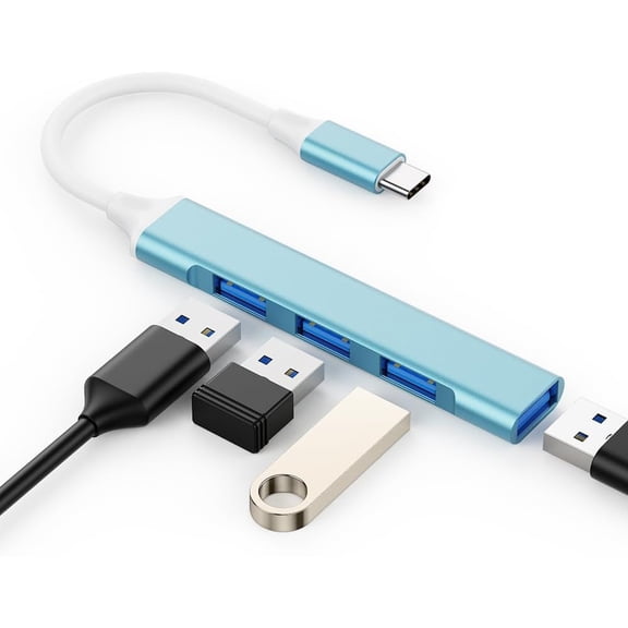 KEFENL-Mac USB C Adapter - Type C USB Adapter Hub with 4 Ports: 1 USB 3.0 + 3 USB 2.0, Ultra-Slim Aluminum Design, 5Gbps Transfer, Adapter for Mac USB C, Type C USB Hub (Light Blue)