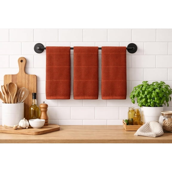 KEFENL-Maroon Rust Cinnamon Kitchen Hand Dish Towels: Oversized 28" x 18",100% Cotton Cloth Soft Cleaning Drying Absorbent Textured Design, Set of 3 Multipurpose for Everyday Use (Cinnamon Textured)