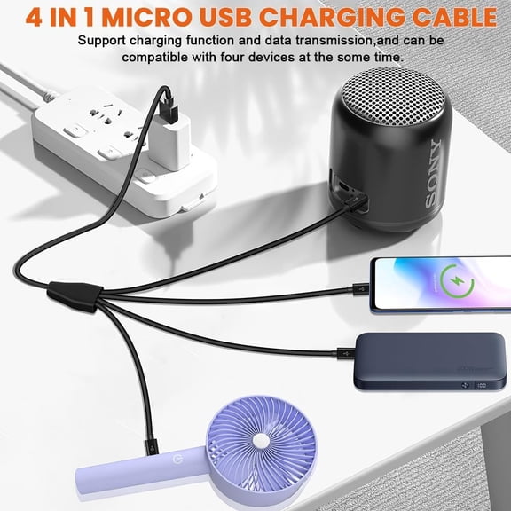 KEFENL-Micro USB Charger Cable, 4 in 1 Charging Splitter Hub, Mini USB Data Cable with 1.64 FT Cord, USB 2.0 Type A Male to Four Micro USB Male Adapter Charge for Huawei, Xiaomi, ZTE, Meizu