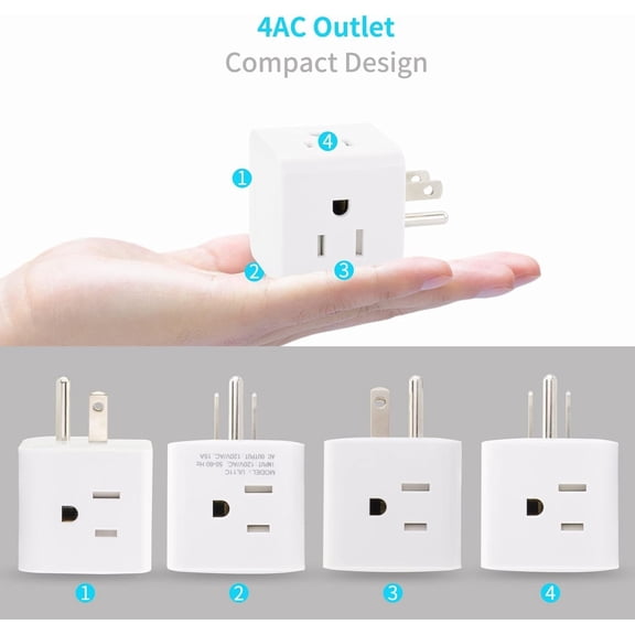 KEFENL-Multi Plug Outlet Extender, 3 Prong Wall Tap 4 Way AC Electrical Outlets Power Strip, Power Plug Splitter Grounded to USA Adapter for Home Office, Kitchen (USA Plug Outlet)