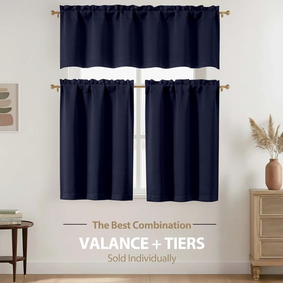 KEFENL-Navy Blue Cafe Curtains 24 Inch Length - Light Filtering Solid Small Kitchen Curtains, Short Window Curtains for Bathroom Basement RV Camper, 2 Panels, Each 30Wx24L