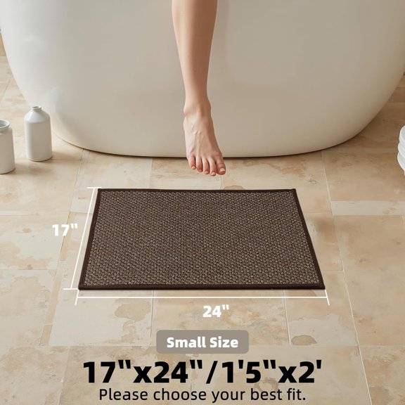 KEFENL-Non Slip Bath Mat with Rubber-Backing Braided Absorbent Machine Washable Ultra Thin Bathroom Rug,Fits Under Door, Quick Dry, 17" x 24"