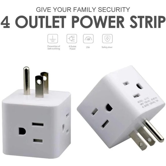 KEFENL-Outlet Adapter Power Plug Splitter Wall Strip Cube US CA ME Electrical AC Power Strip TR Grounded 3 Prong (4 Side Way Out)
