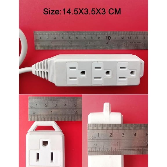 KEFENL-Power Strip,16/3 AWG,3 Prong with Ground pin Plug,1875 watts,use for Bulb,TV,Razor,Drill,Fan, Coffee Machine,Household,Office,3ft,6ft,9ft,Heavy Duty Extension Cord Socket (White, 3 feet (0.9