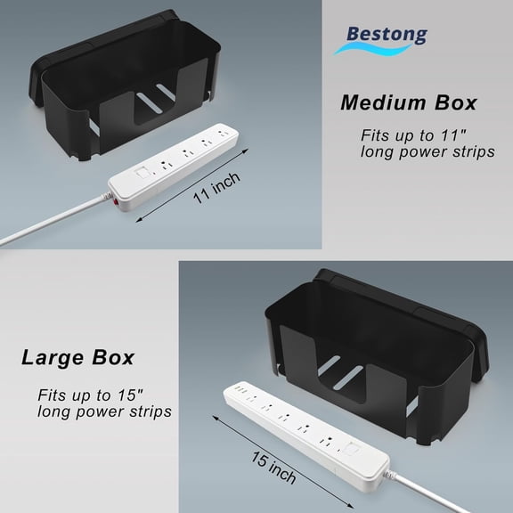KEFENL-Power Strip Hider Box - Wire Storage Box for Extension Cord, Power Strips, and Surge Protector Wire Management. Cable Management Floor Outlet Hider Box (Large and Medium Sizes, Black)