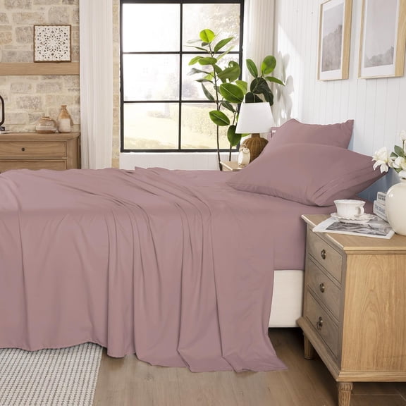 KEFENL-Queen Sheet Set, Pre-Washed Cotton-Like Brushed Microfiber, 4 Pcs Super Soft Breathable Cooling Bed Sets,Includes 1 Fitted, 1 Flat, 2 Pillowcases (Lavender, Queen)