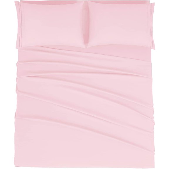 KEFENL-Queen Size Sheet Set - Hotel Luxury 1800 Bedding Sheets & Pillowcases - Deep Pocket Fitted Sheet, Soft, Breathable, Wrinkle & Fade Resistant - 4 Piece (Queen, Blush Pink)