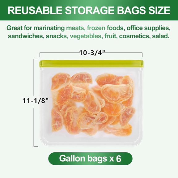 KEFENL-Reusable Freezer Bags, 6 Pack Reusable Gallon Freezer Bags Seal and Leak Proof, BPA Free Reusable Gallon Bags for Travel, Marinate Meats, Fruit or Food Storage