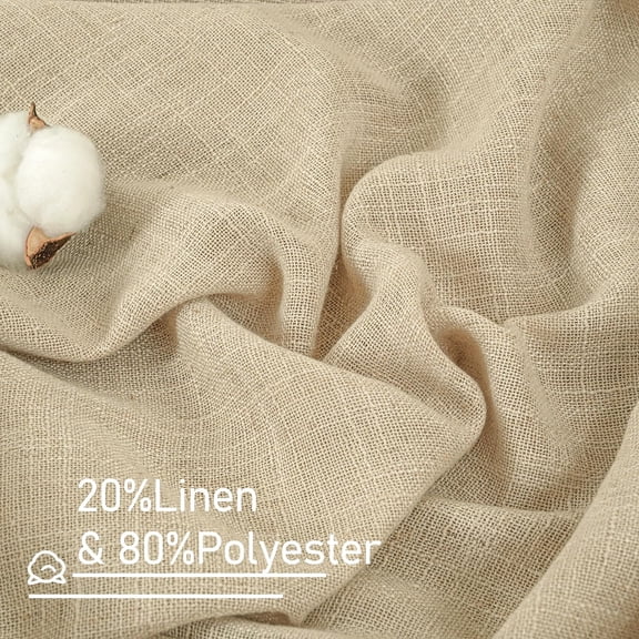KEFENL-Semi Sheer Linen Curtains 36 Inch Length 2 Panels, Light Filtering Panels Back Tab and Rod Pocket Neutral Drapes for Cafe/Kitchen/Loft Room, Linen, 25 x 36 Inch