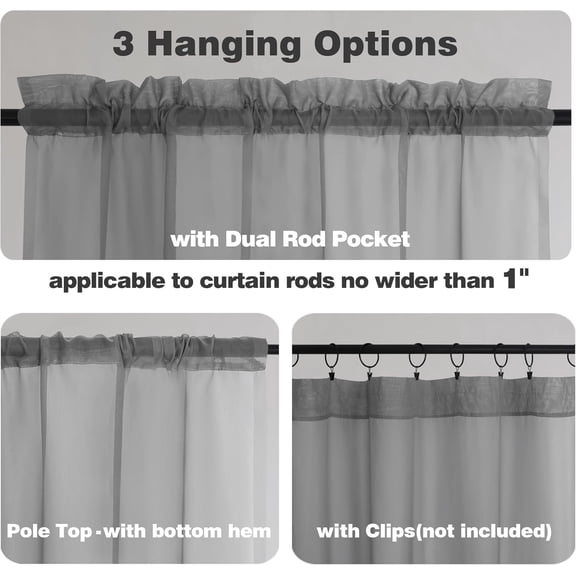 KEFENL-Sheer Window Curtains 72 inch Length 2 PCS- Rod Pocket Living Room Curtain Panels Voile Textured Soft and Lightweight Window Treatments for Bedroom Decor, 42W x 72L Inches, Charcoal Grey