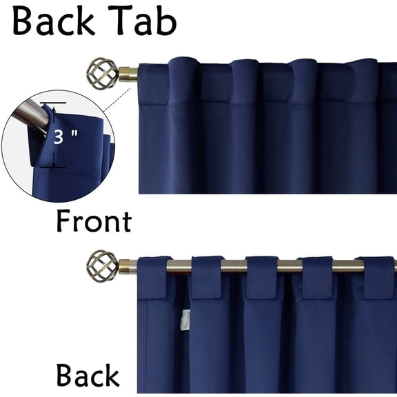 KEFENL-Short Kitchen Curtains 36 Inch Length for Half Windows - 34 x 36 inch Curtains Rod Pocket and Back Tab Thermal Insulated Room Darkening Curtain for Cafe Room, 2 Window Panels, Navy