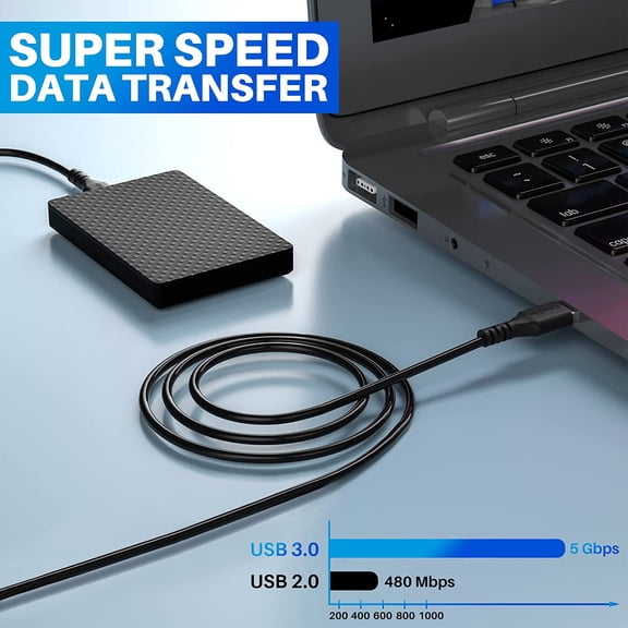 KEFENL-Short USB to USB Cable 2 Feet (3 Pack), USB 3.0 Male to Male Cord, Type A 5Gbps Data Transfer Cable for Hard Drive, Laptop, DVD Player, USB 3.0 Hub, Monitor, Camera, Set Up Box with 5 pcs Tie