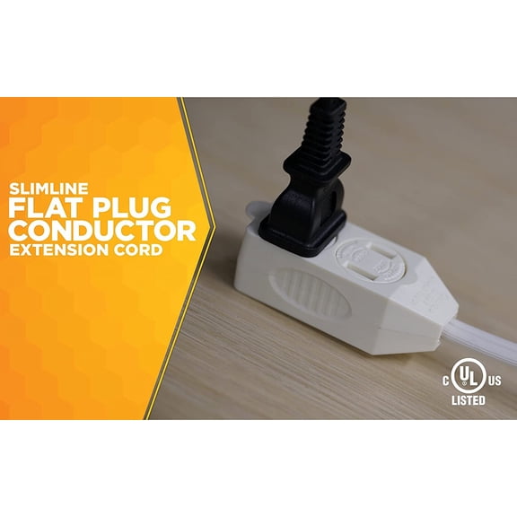 KEFENL-Slimline 16/2 Flat Plug Extension Cord, 7ft, White, 2236
