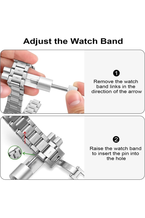 -Solid Watch Link Removal Kit, Tools to Adjust and Remove BraceletsWatch Strap Size Adjuster, Watch Band Adjustment Tool Kit with 6 Extra Pins and 1 Hammer