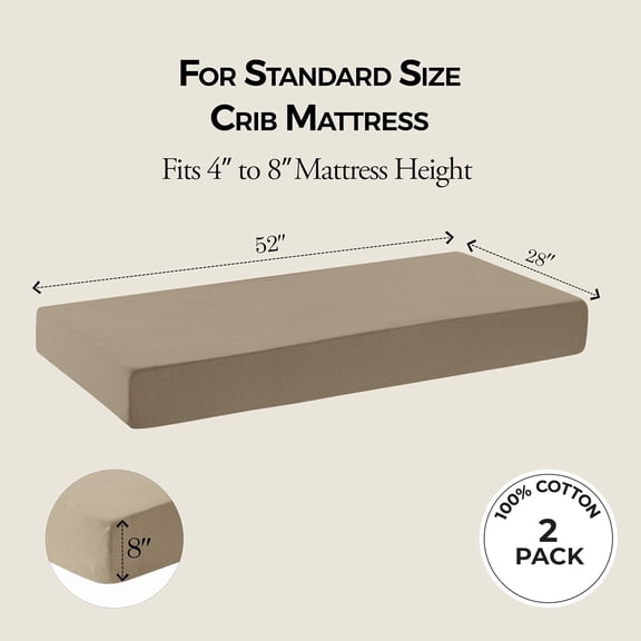 KEFENL-Standard Crib Sheets,2 Pack,Cotton Crib Sheet,Soft and Breathable,100% Cotton Jersey Crib Sheet Boys, Girls, Neutral Crib Sheets for Standard Cribs, 52x28 Crib Mattress Sheet | Brown,Ecru