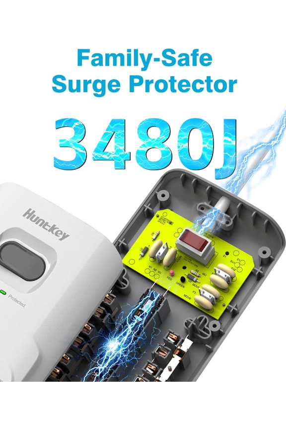 -Surge Protector Power Strip (3480J), 12 Outlets USB Ports, 6 ft Extention Cord, ETL Listed (White, USB A & USB C)