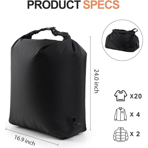 KEFENL-Travel Laundry Bag, Pump Free Vacuum Compression Dirty Clothes Bag Reusable Wet Dry Bags Large Capacity Space Saver Bags Camp Washable Clothes Organizer for Sports Dorm Laundromat (1 Pcs) (Bl
