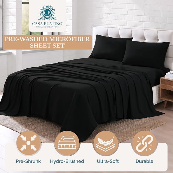 KEFENL-Twin Bed Sheet Set, Pre-Washed Twin Sheets Set, 3 Piece Set, Ultra Soft & Breathable Sheets, Brushed Microfiber Bedding with 15-Inch Deep Pockets, Bunk Bed Sheets  Black