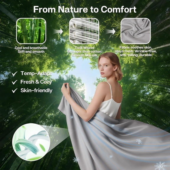 KEFENL-Twin Fitted Sheet Only, Ultra-Soft Rayon Derived from Bamboo & Polyester Blend, Silky & Breathable, 15" Deep Pocket with Elastic Straps, Cooling Fitted Sheet for Hot Sleepers, Silver Grey
