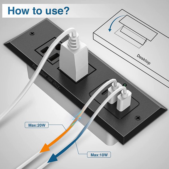 KEFENL-Type-C Conference Recessed Power Strip Socket,20W PD Fast Charging USB-C Power Strip,with 2 Outlets & 2 USB-A Ports &1 USB-C Port, 6.5ft Extension Cord,Conference Table Hidden Outlet