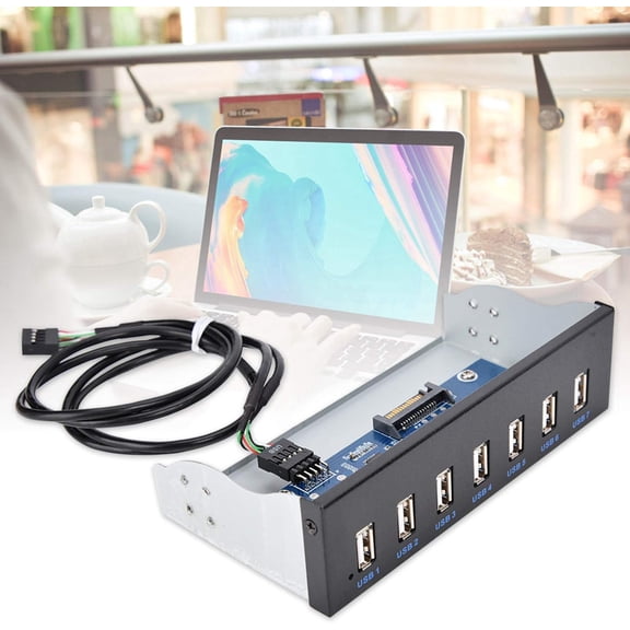 KEFENL-USB 2.0 HUB 5.25 Inch Internal Front Metal Panel 5.25 Inch 7 Port USB Hub Drive Panel 9PIN to 6 Port USB2.0 Panel Fit for 5.25 Inch Computer Case Scanner Typewriter