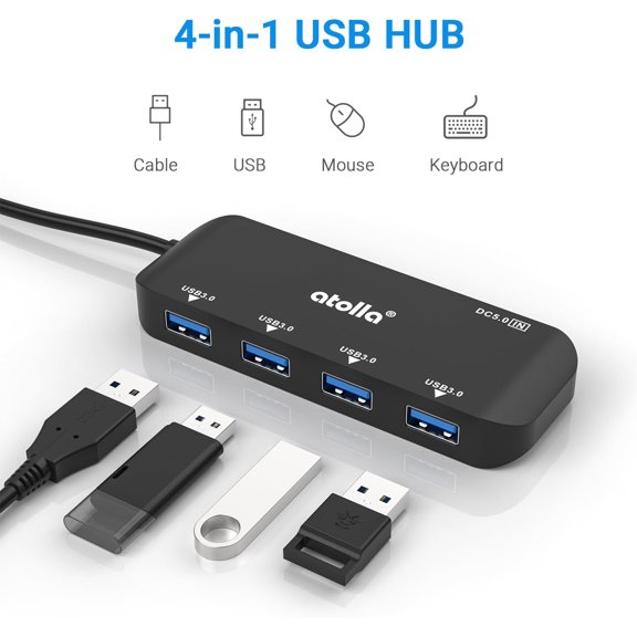 KEFENL-USB 3.0 Hub 4-Port with 2ft Cable  High-Speed 5Gbps Data Expander for Laptop & PC, Ultra-Slim Portable USB Splitter Compatible with Windows/macOS/Linux