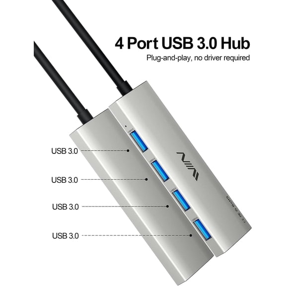KEFENL-USB 3.0 Hub,4 Port USB Splitter Extender Portable Adapter Multiport Data Hub for Laptop,Xbox,Flash Drive,HDD,Console,Camera,Keyborad,Mouse Windows,Mac OS PC,Not Designed to Charge Devices-Sil