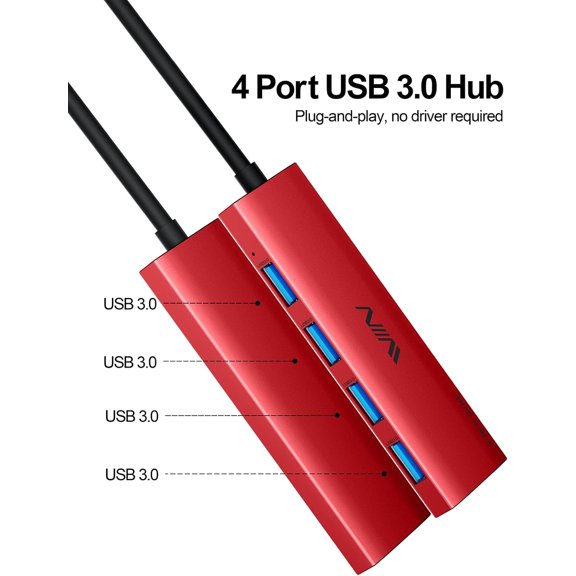 KEFENL-USB 3.0 Hub,4 Port USB Splitter Extender Portable Adapter Multiport Data Hub for Laptop,Xbox, Flash Drive,HDD,Console,Camera,Keyborad,Mouse Windows,Mac OS PC,Not Designed to Charge Devices-Re