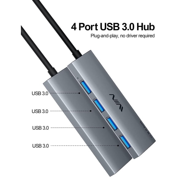 KEFENL-USB 3.0 Hub,4 Port USB Splitter Extender Portable Adapter Multiport Data Hub for Laptop,Xbox, Flash Drive,HDD,Console,Camera,Keyborad,Mouse Windows,Mac OS PC,Not Designed to Charge Devices-Gr