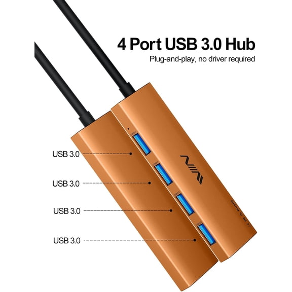 KEFENL-USB 3.0 Hub,4 Port USB Splitter Extender Portable Adapter Multiport Data Hub for Laptop,Xbox, Flash Drive,HDD,Console,Camera,Keyborad,Mouse Windows,Mac OS PC,Not Designed to Charge Devices-Or