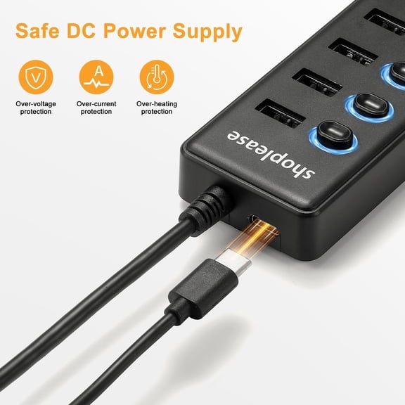 KEFENL-USB 3.0 SuperSpeed Hub with 1M Line, 7 Ports Splitter with Individual Power Switches and LED Light