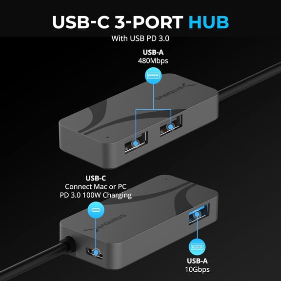 KEFENL-USB-C Hub, 3-Port with 100W Power Delivery, 5Gbps USB-A & USB-C Ports, USB PD 3.0 for Laptops, Steam Deck, ROG Ally, Tablets, Phones (HB-C4WP)