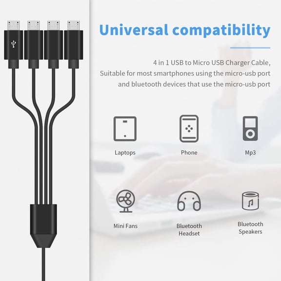 KEFENL-USB to Micro USB Cable 1.5FT/50cm, Micro USB Splitter Cable, USB 2.0 Male to 4 Port Micro USB C Male Splitter Cable, Multi Charging Cord for Phones, Tablets, Cameras, Power Banks