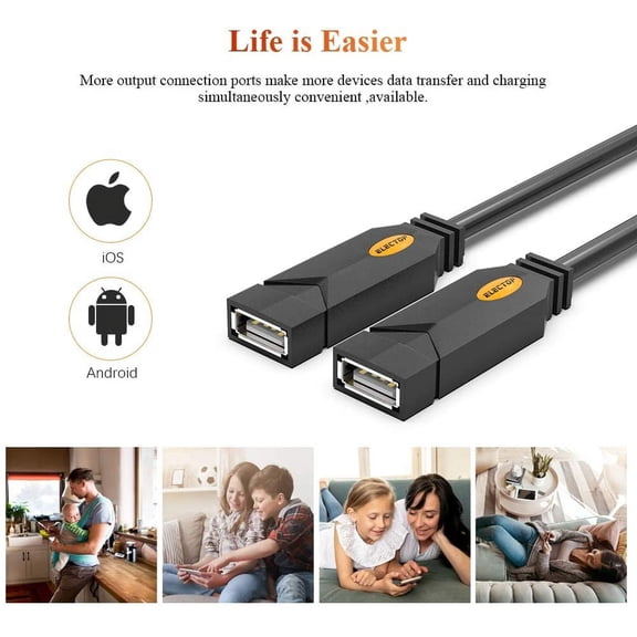 KEFENL-USB Splitter, 2 Ports USB A Hub, Dual Female Y Charging Splitter Cord Support iOS & Android System Data Sync & Charging