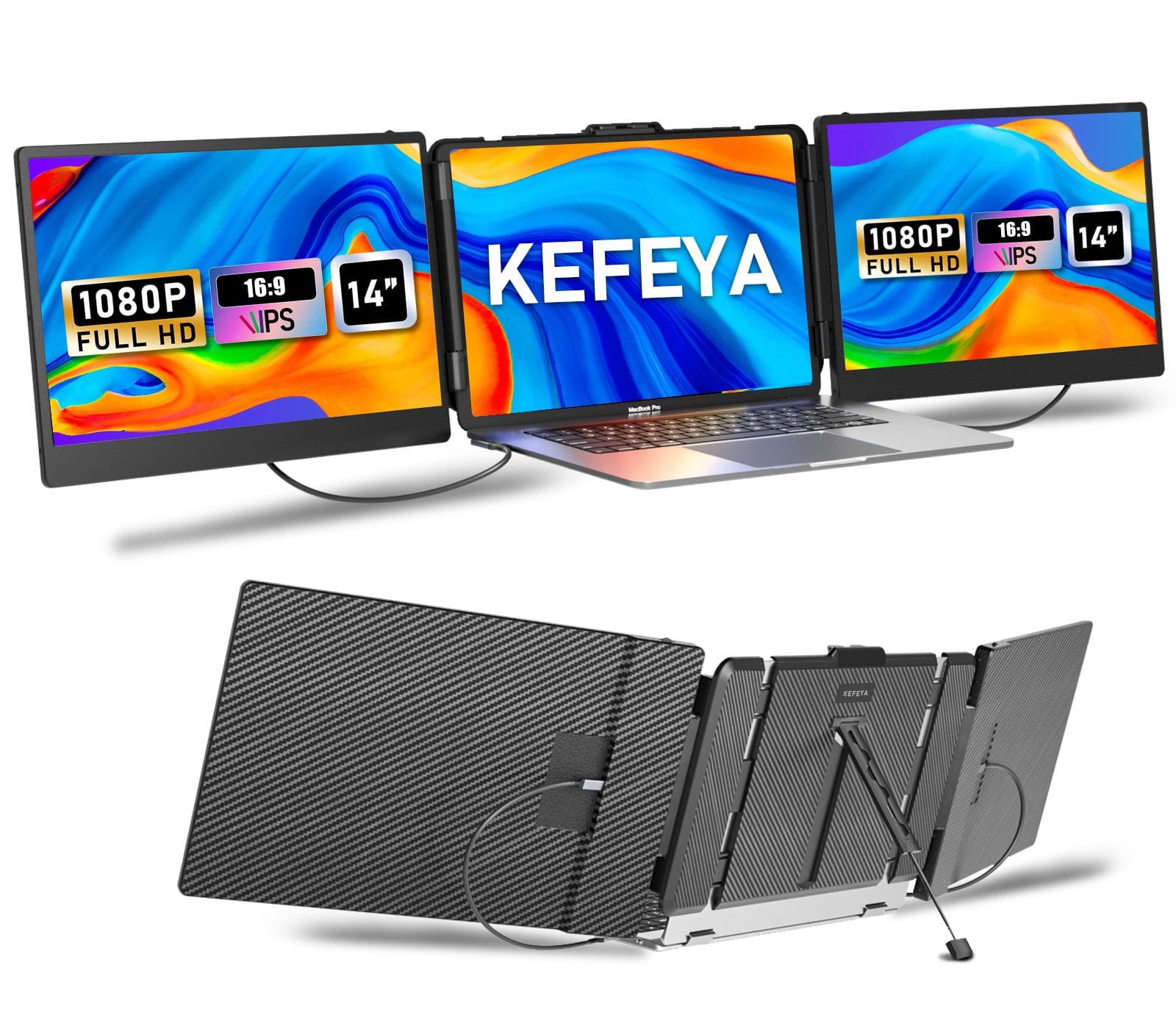 KEFEYA Laptop Screen Extender, 14" 1080P FHD IPS Display, Portable Monitor Innovation Statues,