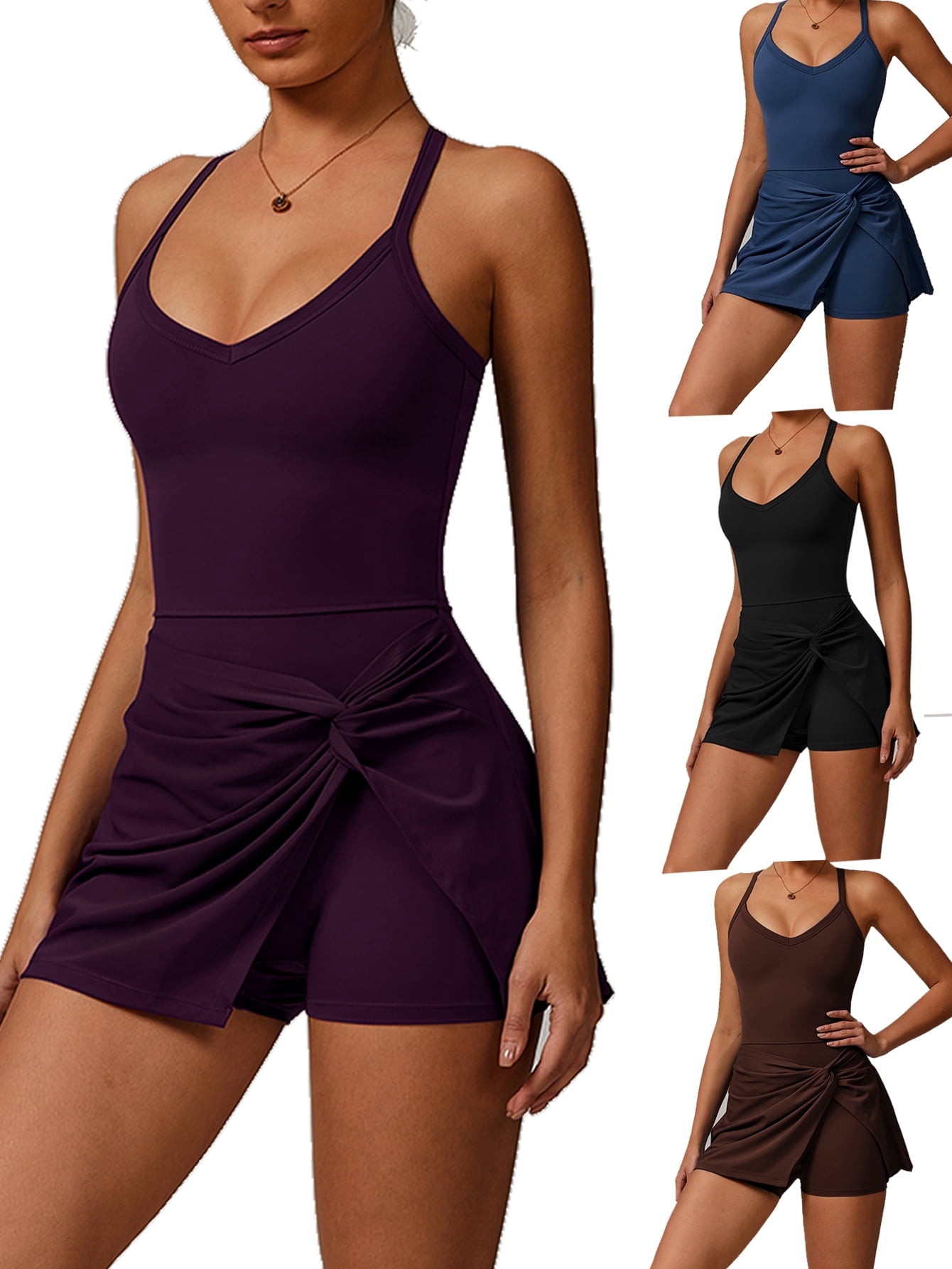 KEFIRLILY Women's Sleeveless Tennis Dress with Built-in Shorts - V-Neck, Pleated Skirt, Moisture Wicking for Golf & Daily Wear