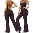 thumbnail image 1 of KEFIRLILY Women's Seamless Halter Neck Jumpsuit, High Stretch Butt Lifting Flare Leg Yoga Romper, Deep V Cross Back Athletic One-Piece for Gym Workout Running Casual, 1 of 6