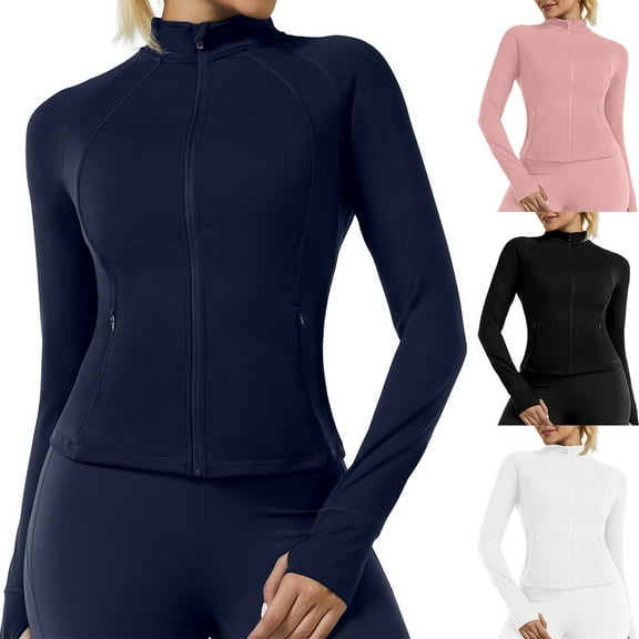KEFIRLILY Womens Long Sleeve with Thumb Holes Workout Tops Quick Dry Zip Pullover Crop Yoga Athletic Slim Fit Shirts For Yoga Pilates Going Out Shrug Blouse