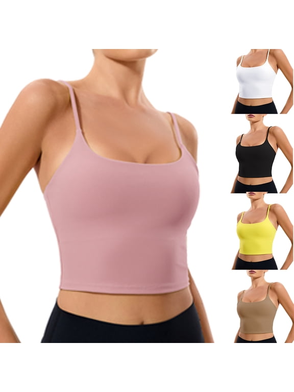 Womens Longline Sports Bras Cross Back Active Gym Yoga Padded Workout Crop Tank Top with Built in Bra