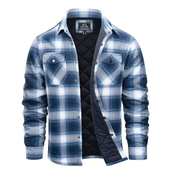 KEFITEVD Men's Flannel Shirt Jacket Cotton Quilted Lined Button Down Plaid Shirt Jacket Winter Warm Heavyweight Coat