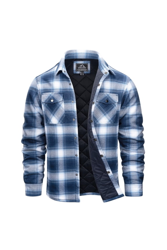 Men's Flannel Shirt Jacket Cotton Quilted Lined Button Down Plaid Shirt Jacket Winter Warm Heavyweight Coat