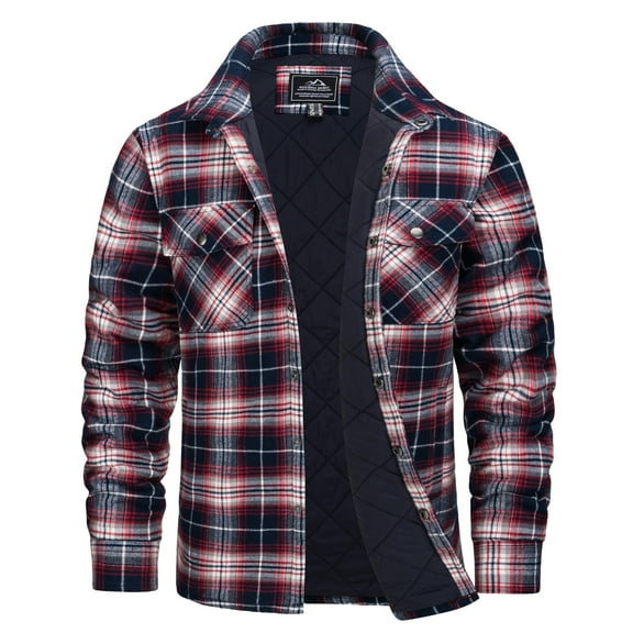 KEFITEVD Men's Flannel Shirt Jacket Cotton Quilted Lined Button Down Plaid Shirt Jacket Winter Warm Heavyweight Coat