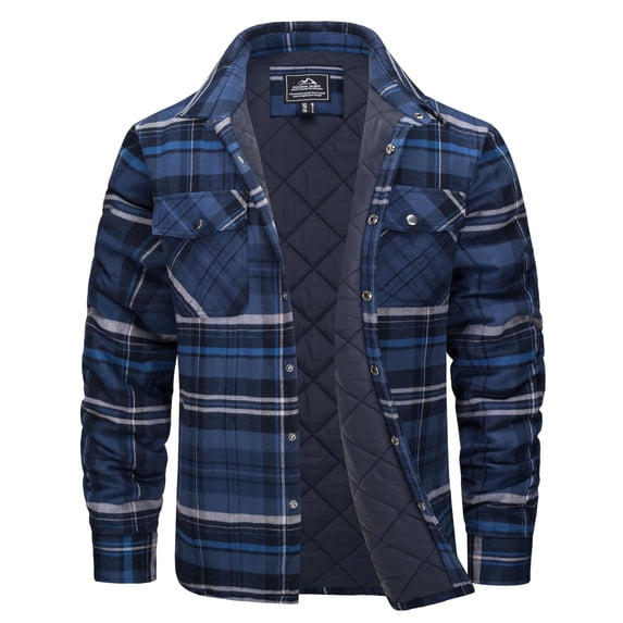 TACVASEN Men's Flannel Shirt Jacket Cotton Quilted Lined Button Down Plaid Shirt Jacket Winter Warm Heavyweight Coat