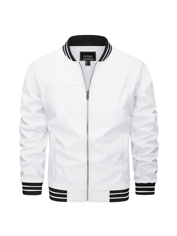 Men's Lightweight Windbreaker Jacket Casual Fashion Spring Fall Water-Resistant Zip Up Coat With Pockets White M
