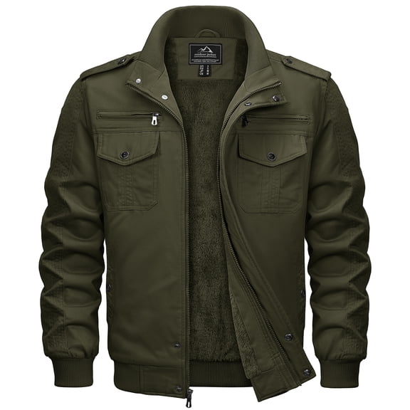 TACVASEN Men's Winter Warm Fleece Lined Jacket Thicken Windbreaker Cargo Coat with 7 Pockets Casual Work Field Outwear Army Green XL